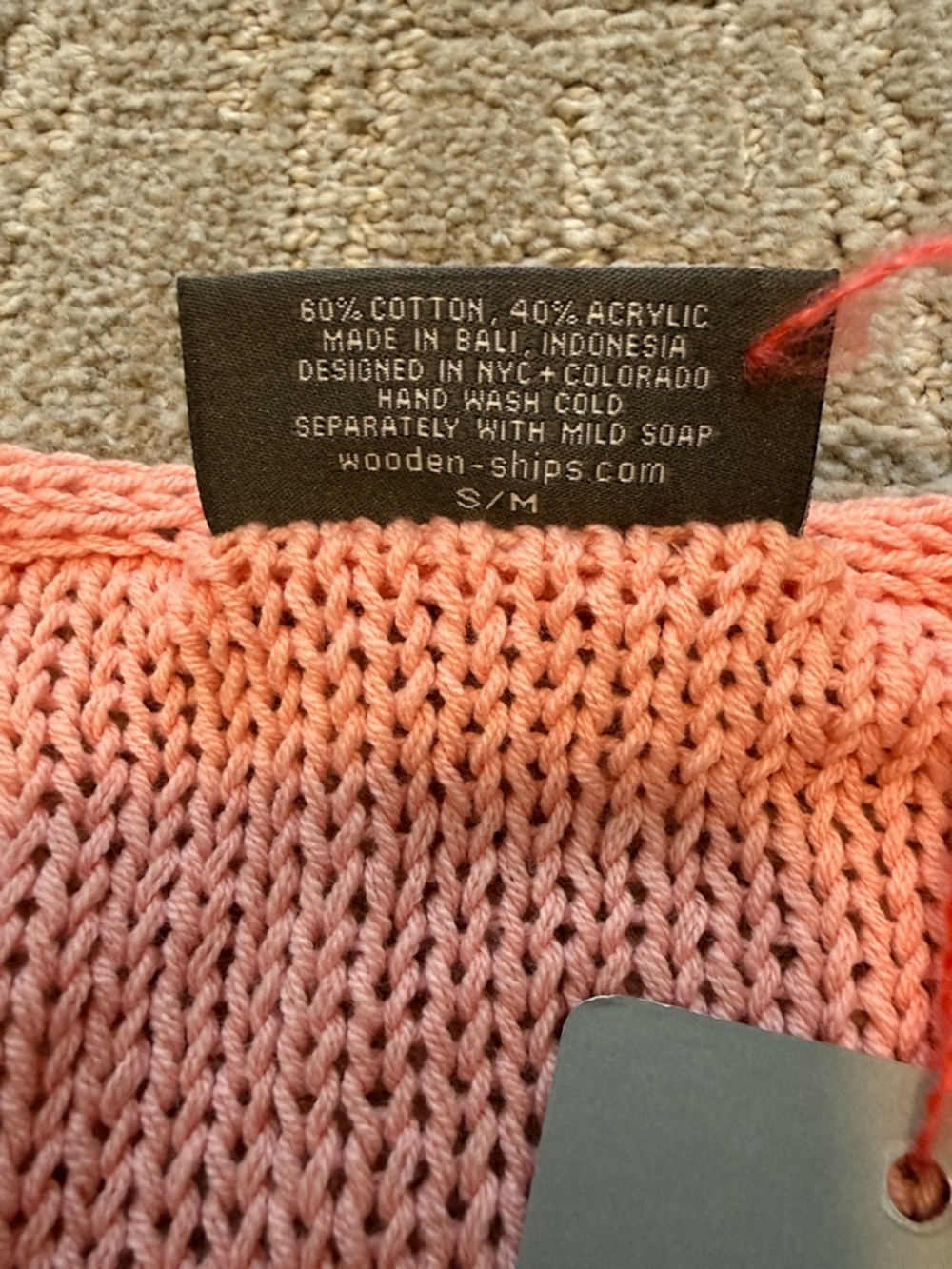 NWT Wooden Ships seed stitch peach sweater sz S/M - Picture 3 of 4